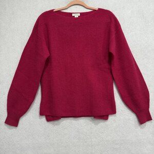Sundance Sweater Womens XS Red Rib Knit Boatneck Pullover Cozy Balloon Sleeves